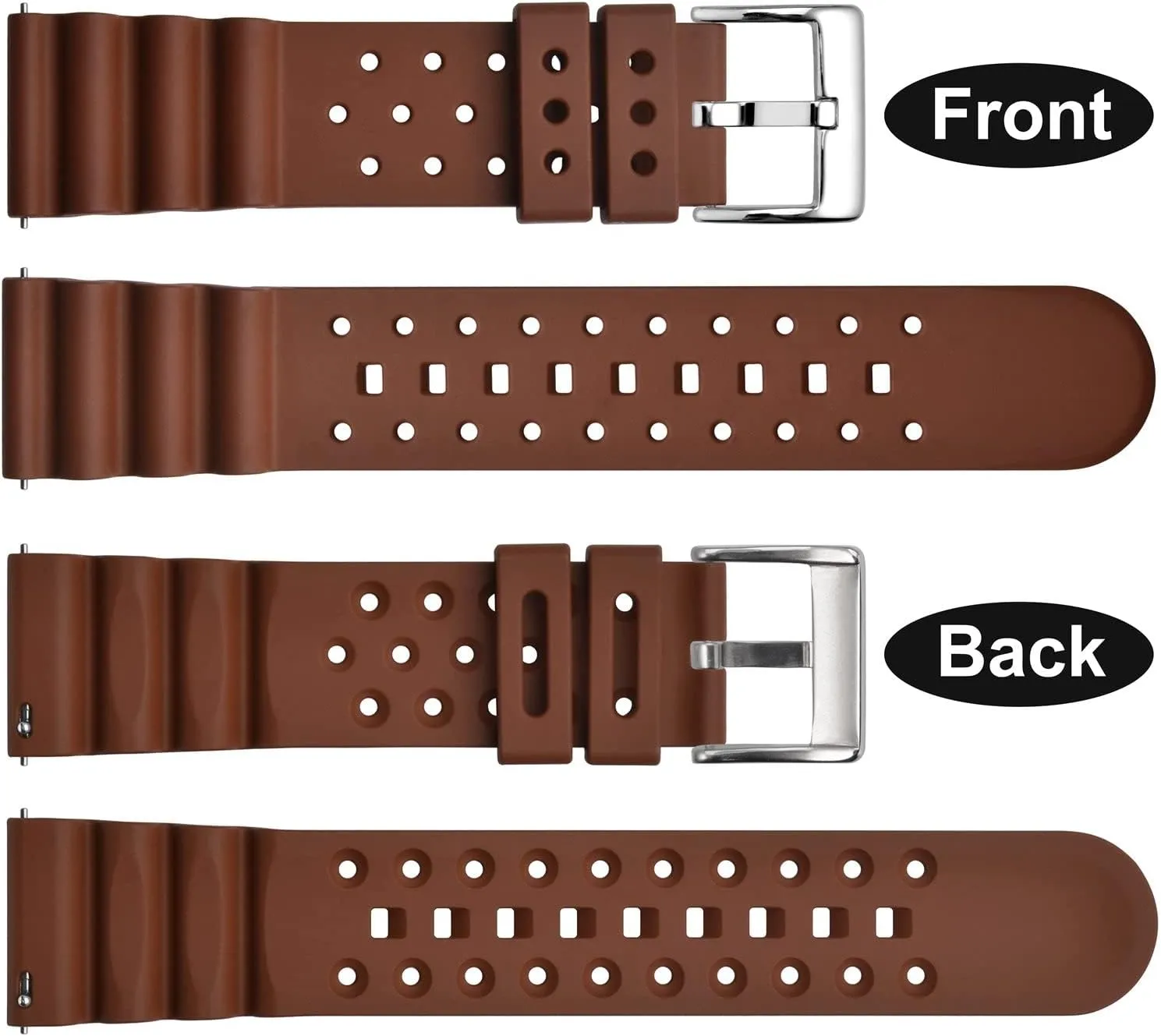 Rubber, Silver Buckle (Brown) WOCCI 22mm Ventilated Watch Band manual cetacean acoustical nowhere for Men, FKM 