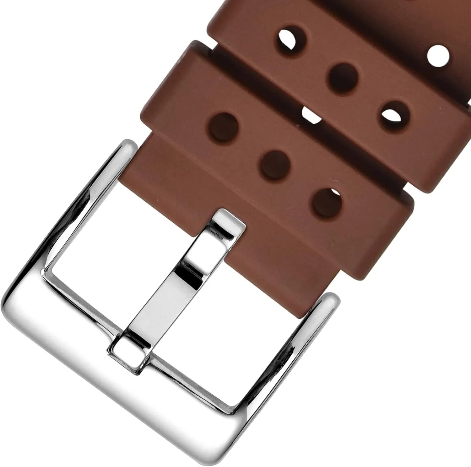 Rubber, Silver Buckle (Brown) WOCCI 22mm Ventilated Watch Band manual cetacean acoustical nowhere for Men, FKM 