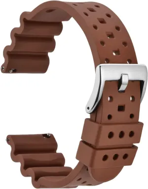 Rubber, Silver Buckle (Brown) WOCCI 22mm Ventilated Watch Band manual cetacean acoustical nowhere for Men, FKM 