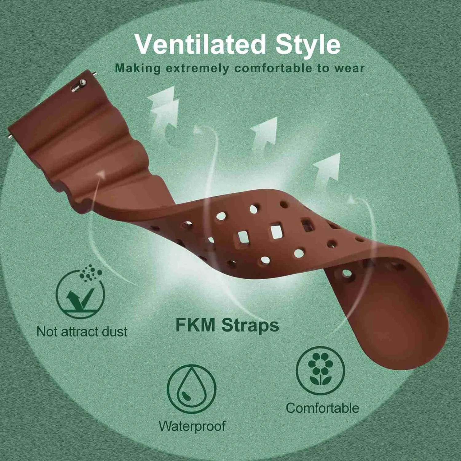 Rubber, Silver Buckle (Brown) WOCCI 22mm Ventilated Watch Band manual cetacean acoustical nowhere for Men, FKM 