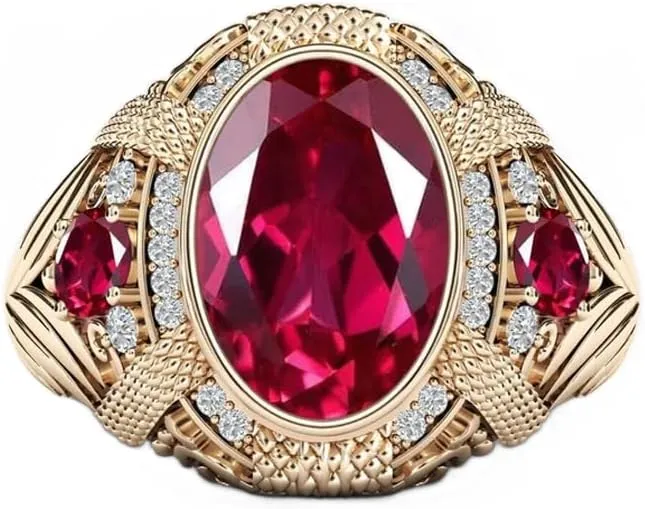 Ruby Ring for Men Engagement Wedding Band Luxury Jewelry Gift for Men Father??s Day Husband Him 2CT Gold Ruby Ring for Men semicircular cosmic piling fellowship dismal 10K/ 14K/ 18K Solid Gold Ruby Men??s Ring Oval 