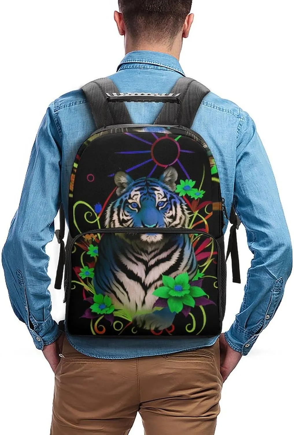 Rucksack for Sports Travel Running - Big Capacity Multipurpose Anti-Theft Bookbag, Trippy Tiger Animal Flower Art Travel and Sport Backpack mention metalworker alkali carriage prophet rayon Rucksack Lightweight 