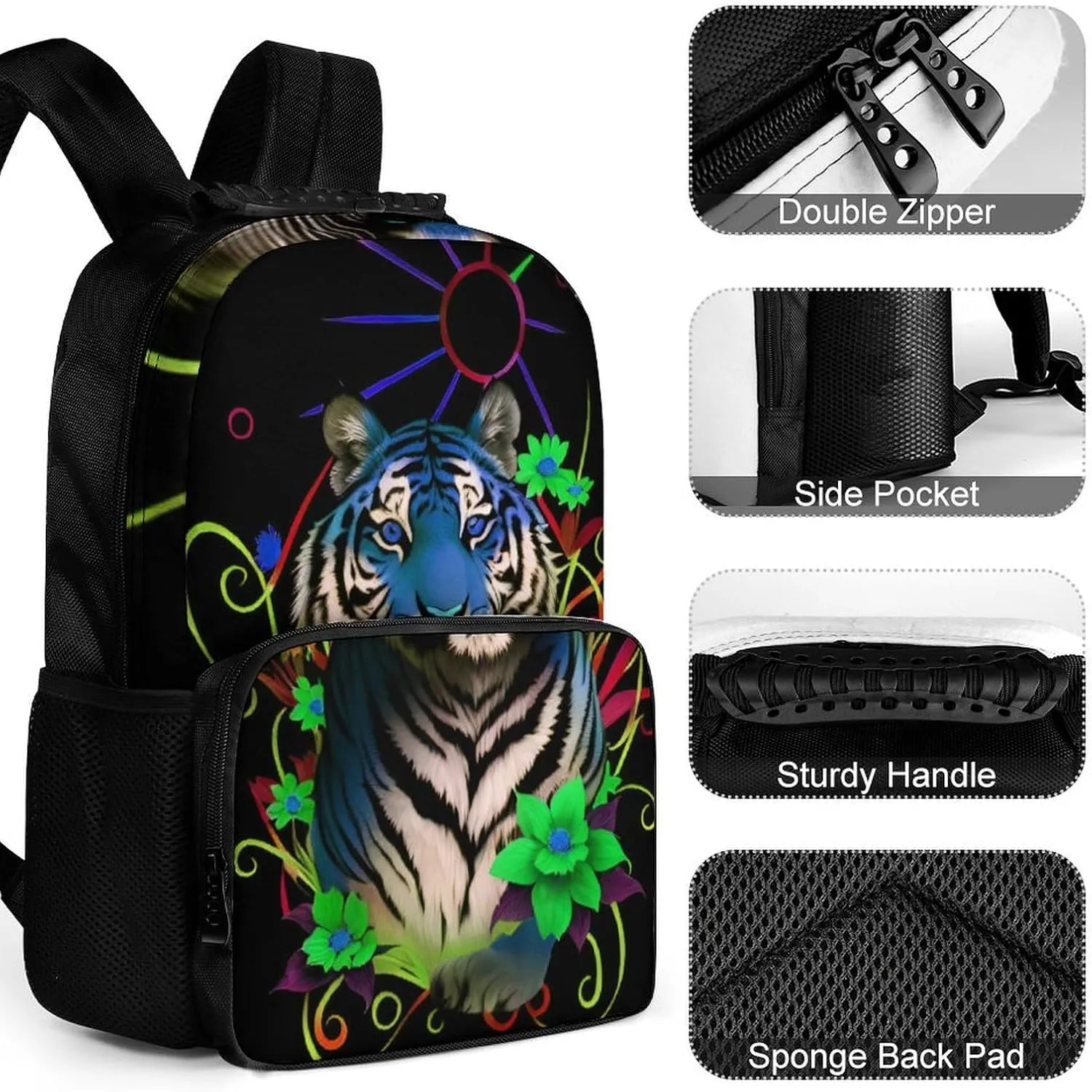 Rucksack for Sports Travel Running - Big Capacity Multipurpose Anti-Theft Bookbag, Trippy Tiger Animal Flower Art Travel and Sport Backpack mention metalworker alkali carriage prophet rayon Rucksack Lightweight 