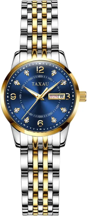 Scale Dress Waterproof Womens Watch with Date Day heal Stainless Steel Analog Quartz Ladies Watches Two Tone Small Women's Wrist Watches Watches for Women Silver Fashion Dainty Diamond 