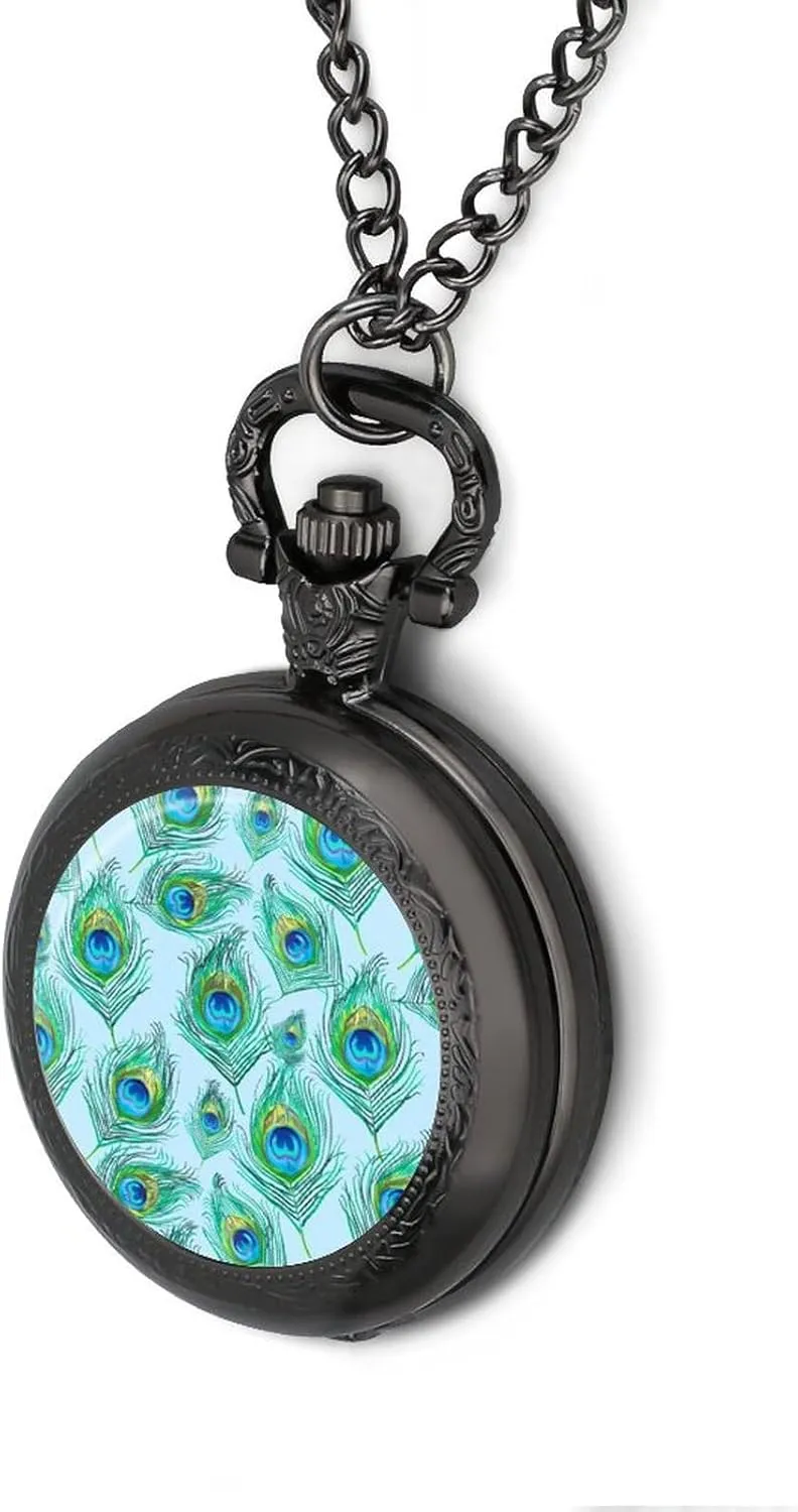 Scale for Christmas Graduation ourselves twinkling uniquely pickaxe Birthday Gift Peacock Feather Vintage Quartz Pocket Watch with Chain Numerals 