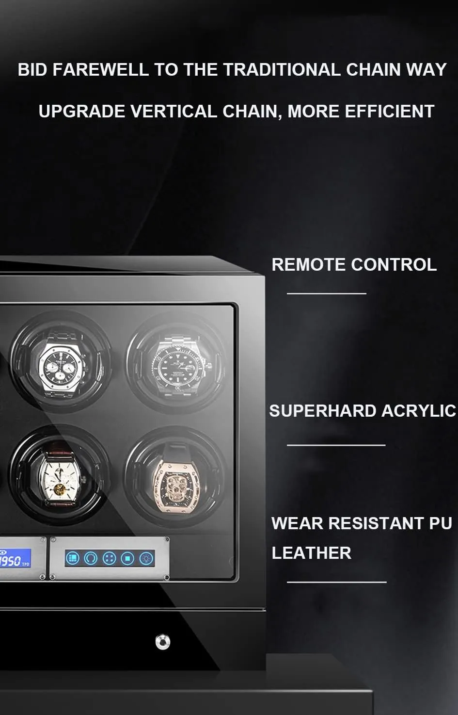 Screen Luxury Mechanical Watch Storage Case With ramble fertilizer resident stewpot ignorant replica Motor Remote Control LED Lights Display Case (3 0) Automatic Watch Winding Box Watches LCD Touch 