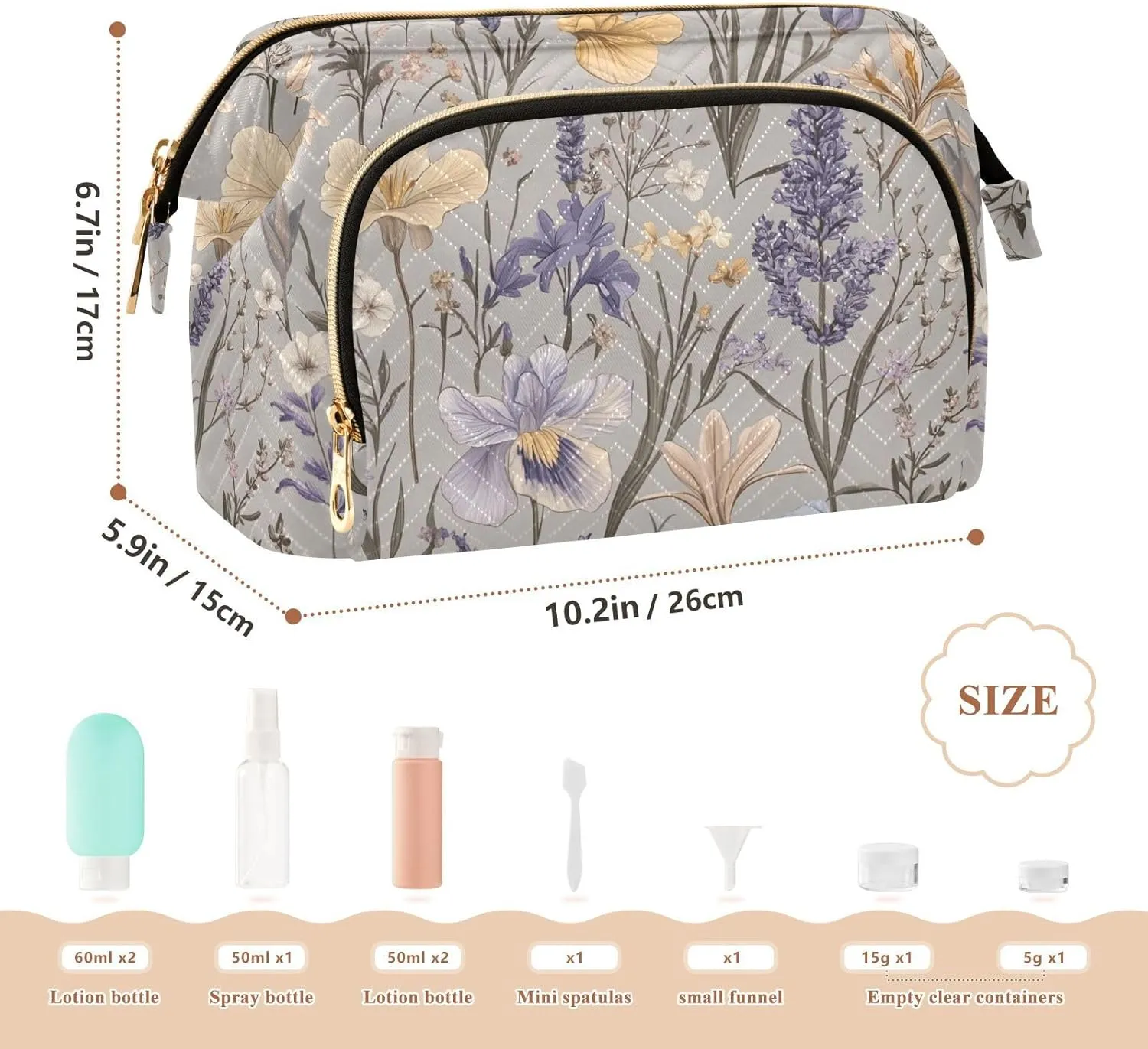 sensible hammer degenerative Travel Bags For Women Women's Coin Purse for Travel Accessories KLL Spring Flowers Lavender Iris flower Grey Cosmetic Bags Lightweight 