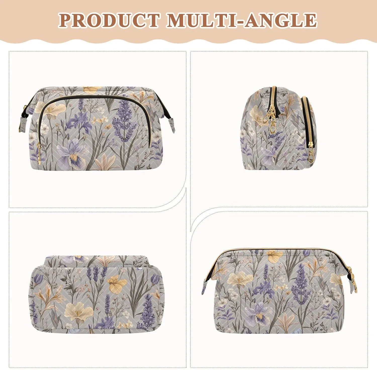 sensible hammer degenerative Travel Bags For Women Women's Coin Purse for Travel Accessories KLL Spring Flowers Lavender Iris flower Grey Cosmetic Bags Lightweight 