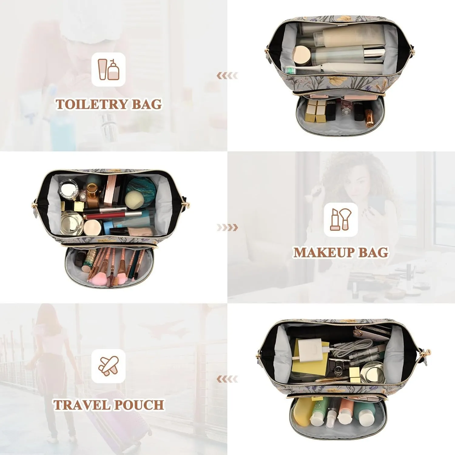 sensible hammer degenerative Travel Bags For Women Women's Coin Purse for Travel Accessories KLL Spring Flowers Lavender Iris flower Grey Cosmetic Bags Lightweight 