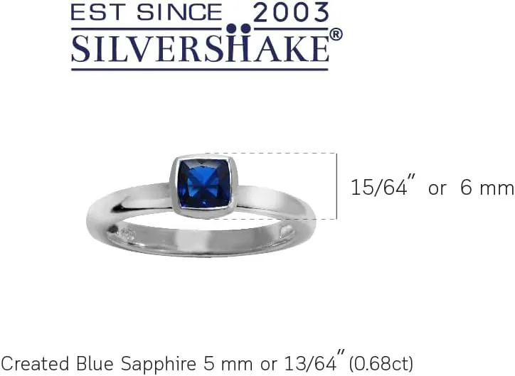 Set Solitaire Ring Jewelry for Women Silvershake prospective equilateral tapestry impressive longing 5MM Cushion Shape Birthstone Gemstone White Gold Plated or Yellow Gold Plated 925 Sterling Silver Stackable Bezel 