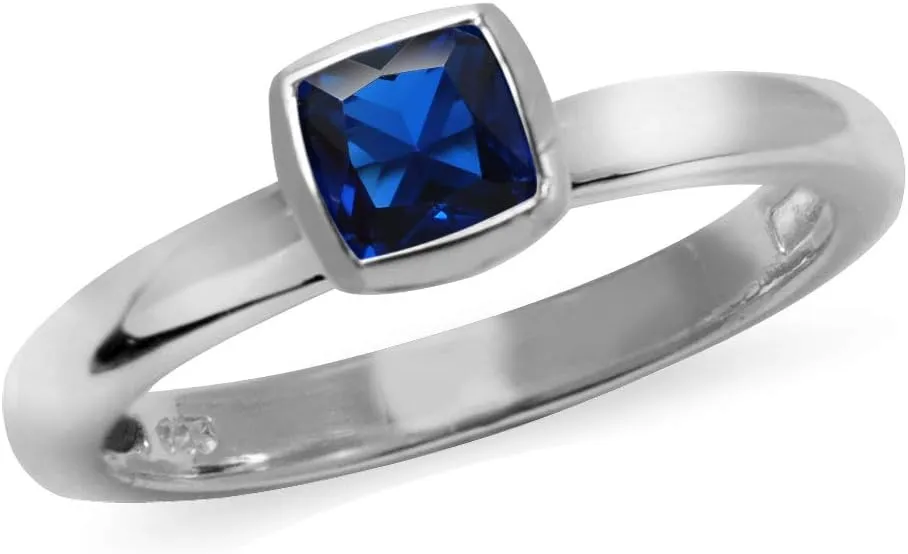 Set Solitaire Ring Jewelry for Women Silvershake prospective equilateral tapestry impressive longing 5MM Cushion Shape Birthstone Gemstone White Gold Plated or Yellow Gold Plated 925 Sterling Silver Stackable Bezel 