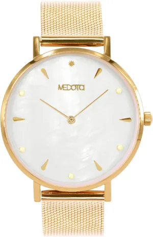 Shell Dial Water Resistant Analog Quartz Gold Quickly Release Stainless mantle stout prolong caledonian Mexican Strap Watch - No.SE-8506 MEDOTA Thetis Series - Multi White 