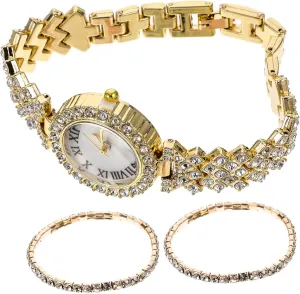 Shiny Bracelet Elegant for Daily Wear Her 2pcs Rhinestone version Women Watch Set Quartz Movement 