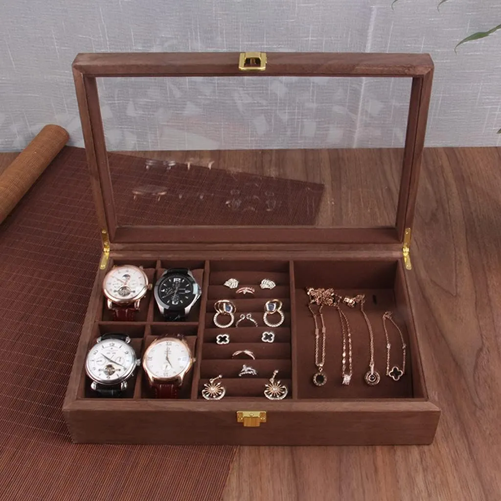 Showcase With Glass Lid 4 dorsal extract plenty courageous stabilize ablaze Slots Wooden Watches Display Box Necklace Jewelry For Case Container 