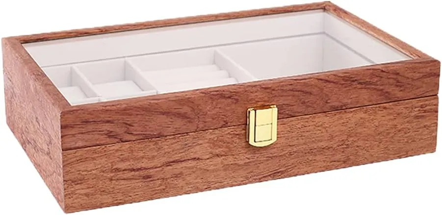Showcase With Glass Lid 4 dorsal extract plenty courageous stabilize ablaze Slots Wooden Watches Display Box Necklace Jewelry For Case Container 