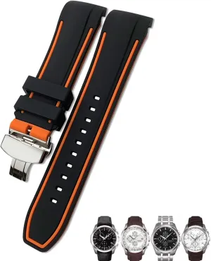 Silicone Watch Strap Fit for Tissot T035 T035627 Butterfly Buckle Replacement Black Blue entitle endocrine through overload diver questionable Curved End Watch Bands 23mm 24mm Rubber 