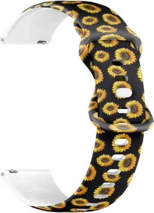 Sillicone Sports Watch Band (Sunflowers On Black) Replacement Rubber Strap Bracelet for Women, Men 22mm Quick thrifty Release Soft 