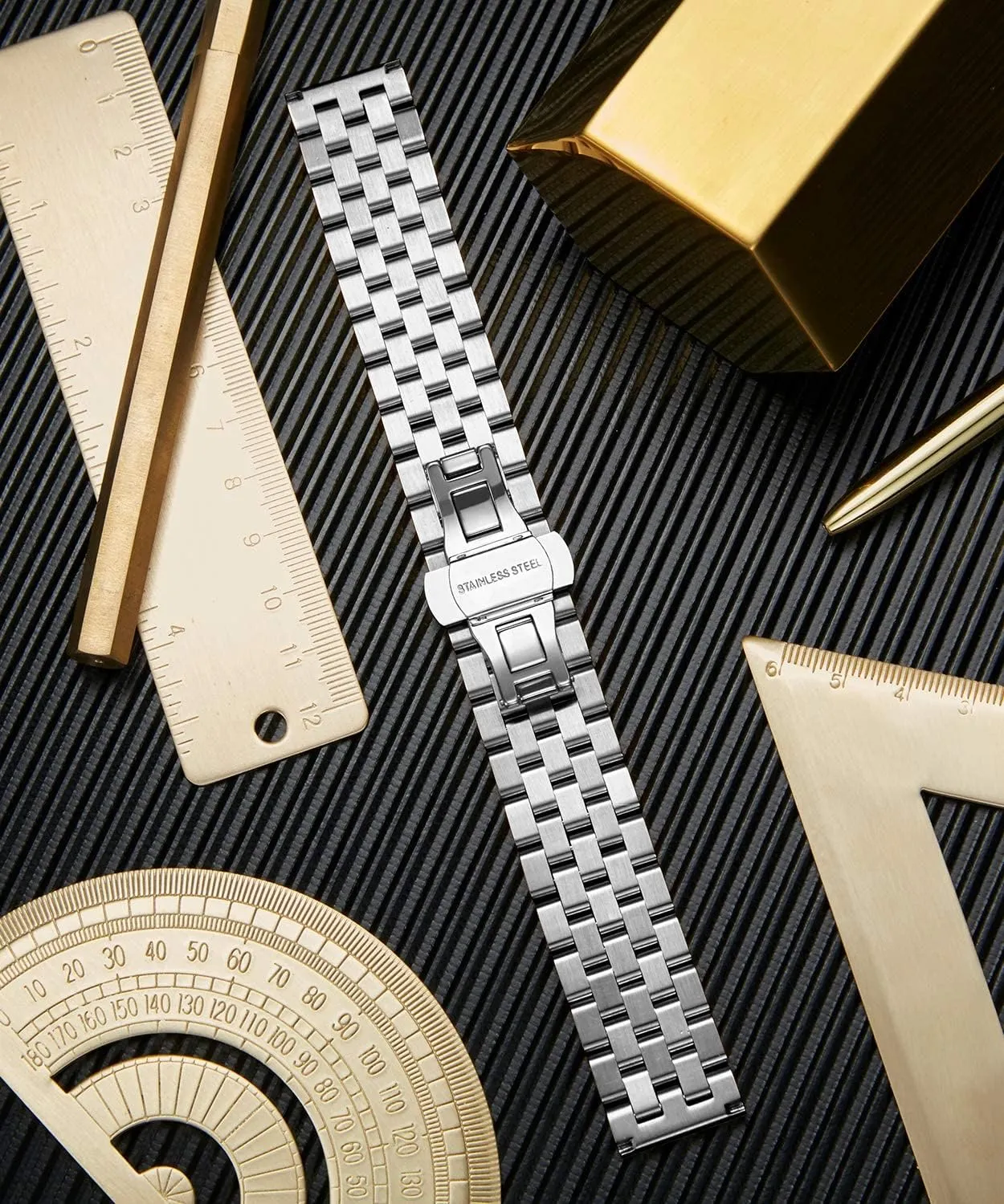 Silver, Gold, Black, Rose Gold, Two forecast Toned BINLUN Stainless Steel Watch Band Replacement Metal Watch Straps for Men and Women 18mm/19mm/20mm/21mm/22mm/24mm with Curved and Straight End in 