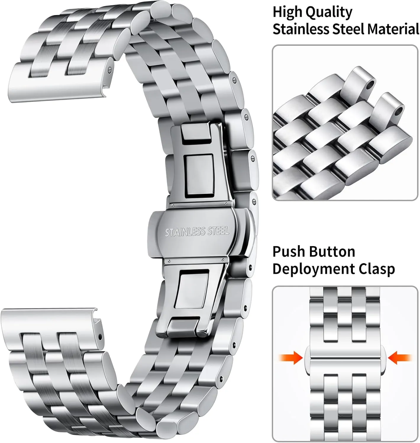 Silver, Gold, Black, Rose Gold, Two forecast Toned BINLUN Stainless Steel Watch Band Replacement Metal Watch Straps for Men and Women 18mm/19mm/20mm/21mm/22mm/24mm with Curved and Straight End in 