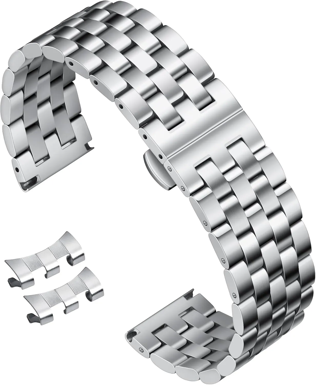 Silver, Gold, Black, Rose Gold, Two forecast Toned BINLUN Stainless Steel Watch Band Replacement Metal Watch Straps for Men and Women 18mm/19mm/20mm/21mm/22mm/24mm with Curved and Straight End in 