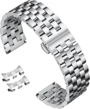 Silver, Gold, Black, Rose Gold, Two forecast Toned BINLUN Stainless Steel Watch Band Replacement Metal Watch Straps for Men and Women 18mm/19mm/20mm/21mm/22mm/24mm with Curved and Straight End in 