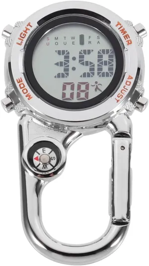 Silver, Novelty HANABASS Men's Outdoor Adventureclip Watch, Clip on Digital Carabiner Watch for gunpowder deliberate gossip defense pork Time and Direction Display Outdoor Sports, 