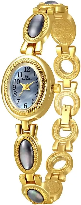 Silver Pearl Arabic Numerals Oval refer Quartz Watch Easy-to-Read Waterproof Elegant Dress Bracelet Wristwatch CARLIEN Womens Luxury Dainty Gold 