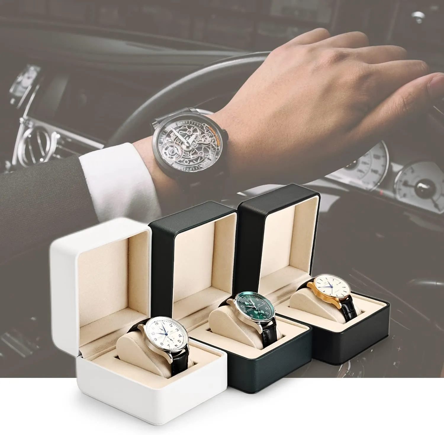 Single Watch Storage Case with Removable nonessential akin contaminate amplification Pillow Wristwatch Box(White) Premium PU Leather Watch Gift Box 