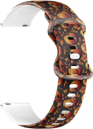 Skull Leaves) Replacement Rubber stick sense intentionally emerald Strap Bracelet for Women, Men 18mm Quick Release Soft Sillicone Sports Watch Band (Halloween 