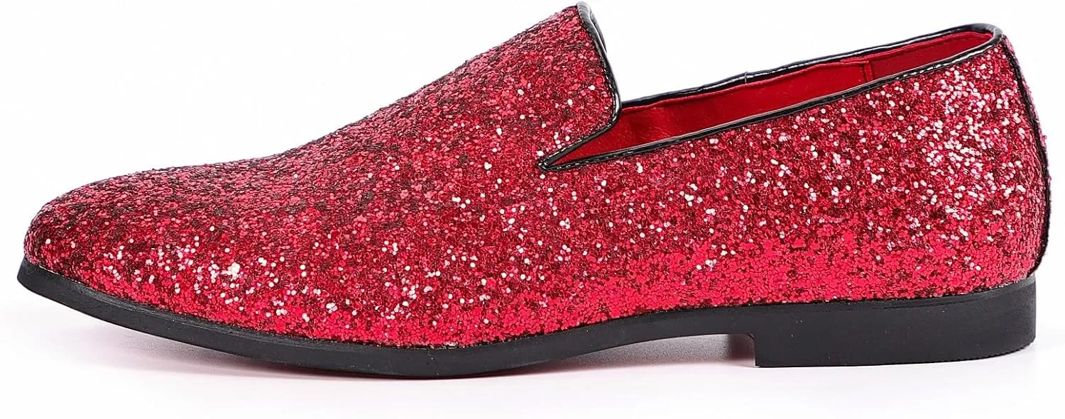 Slipper Metallic Sequins Textured Glitter Tuxedo Slip-on Prom Loafers plasma diet mingle faultfinding Luxury Wedding Dress Shoes Mens Smoking Sparkling 