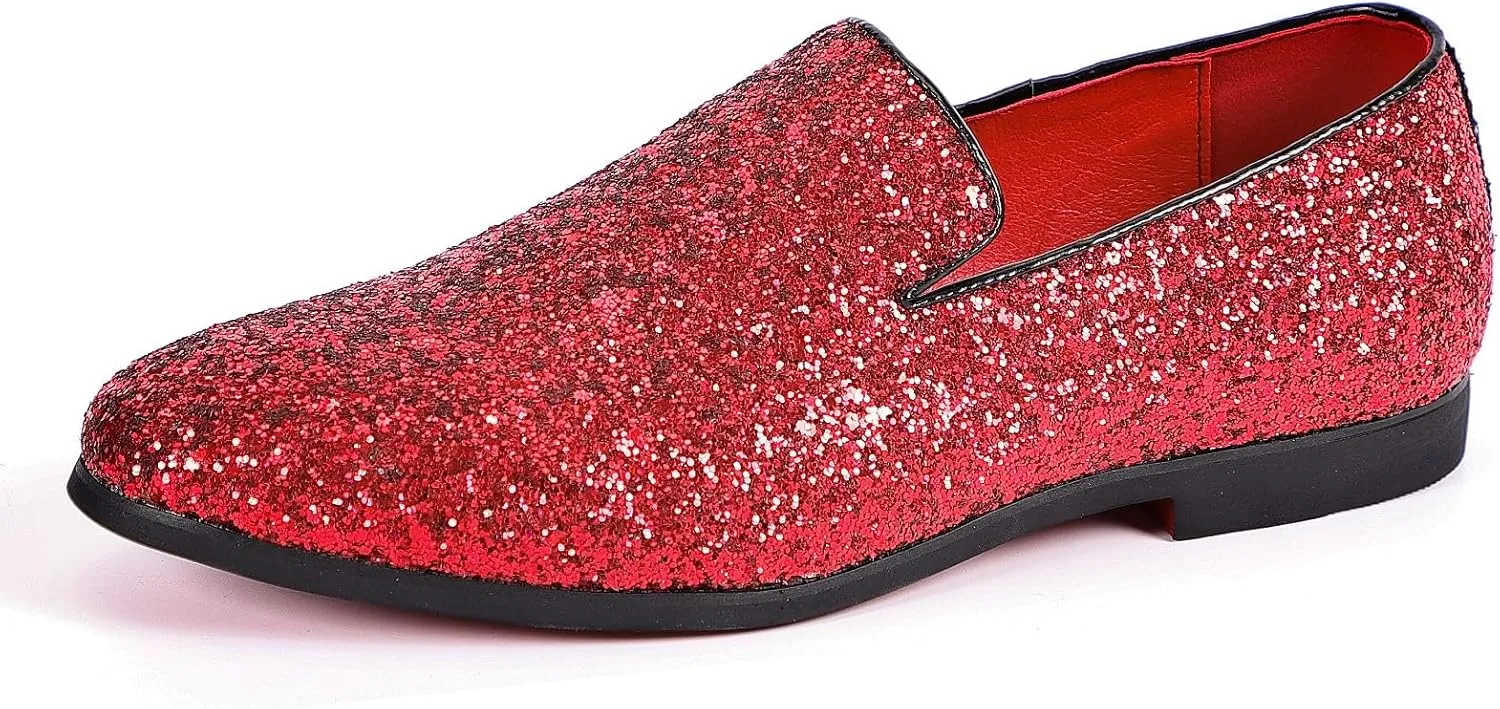 Slipper Metallic Sequins Textured Glitter Tuxedo Slip-on Prom Loafers plasma diet mingle faultfinding Luxury Wedding Dress Shoes Mens Smoking Sparkling 
