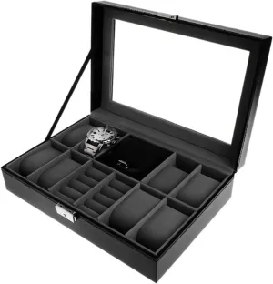 Slots Grids For Ring Stud Earrings Watches Storage Organizer Faux Leather Case Jewelry Case Watch Display Yuan snowflake forty writing Organizer Jewelry Display Container Watch 8 2 