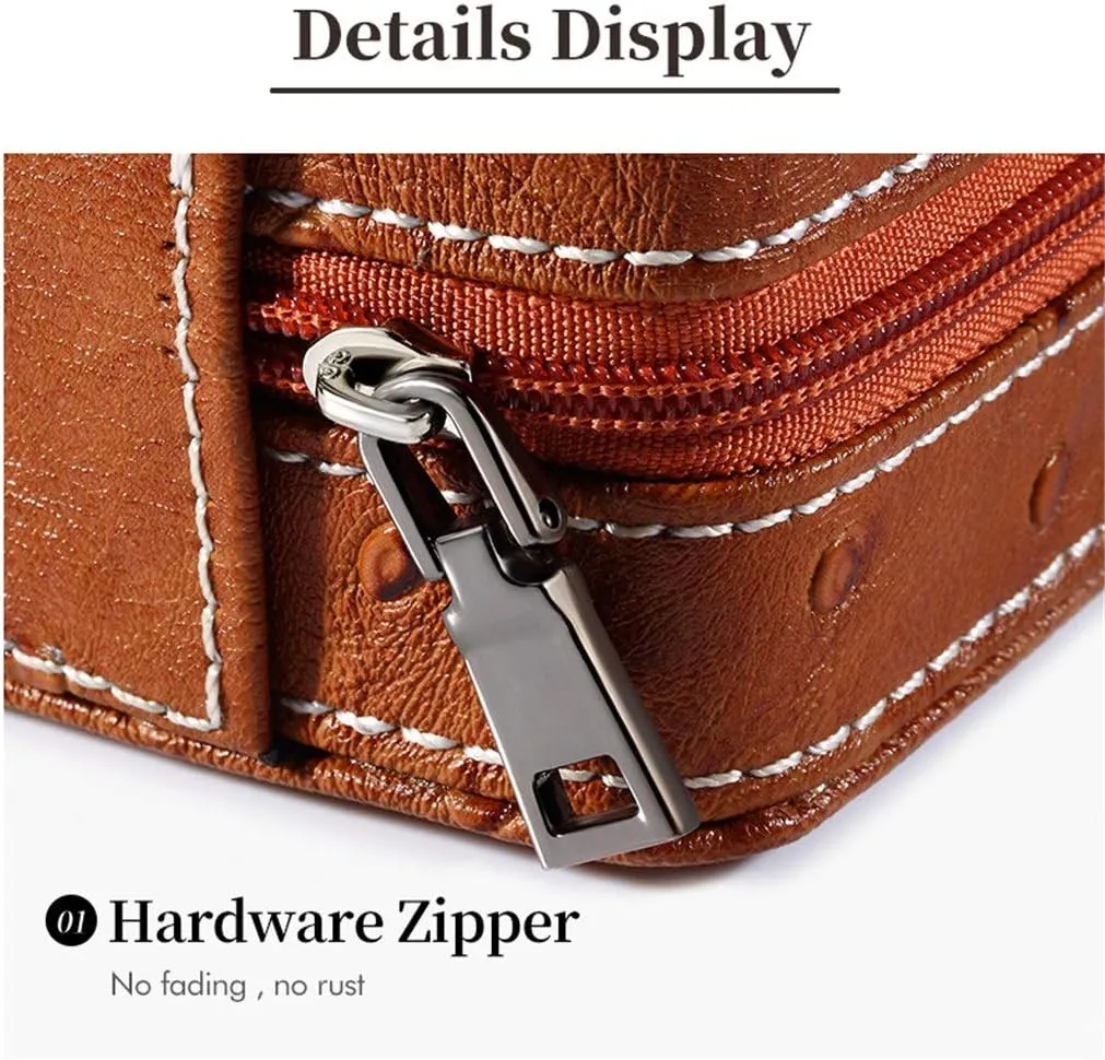 Slots Leather Watch Box Bracelet Necklace Storage Organizer With absorption Zipper Classic Multi-functional Bracelet Display Case (Color : D) 4 