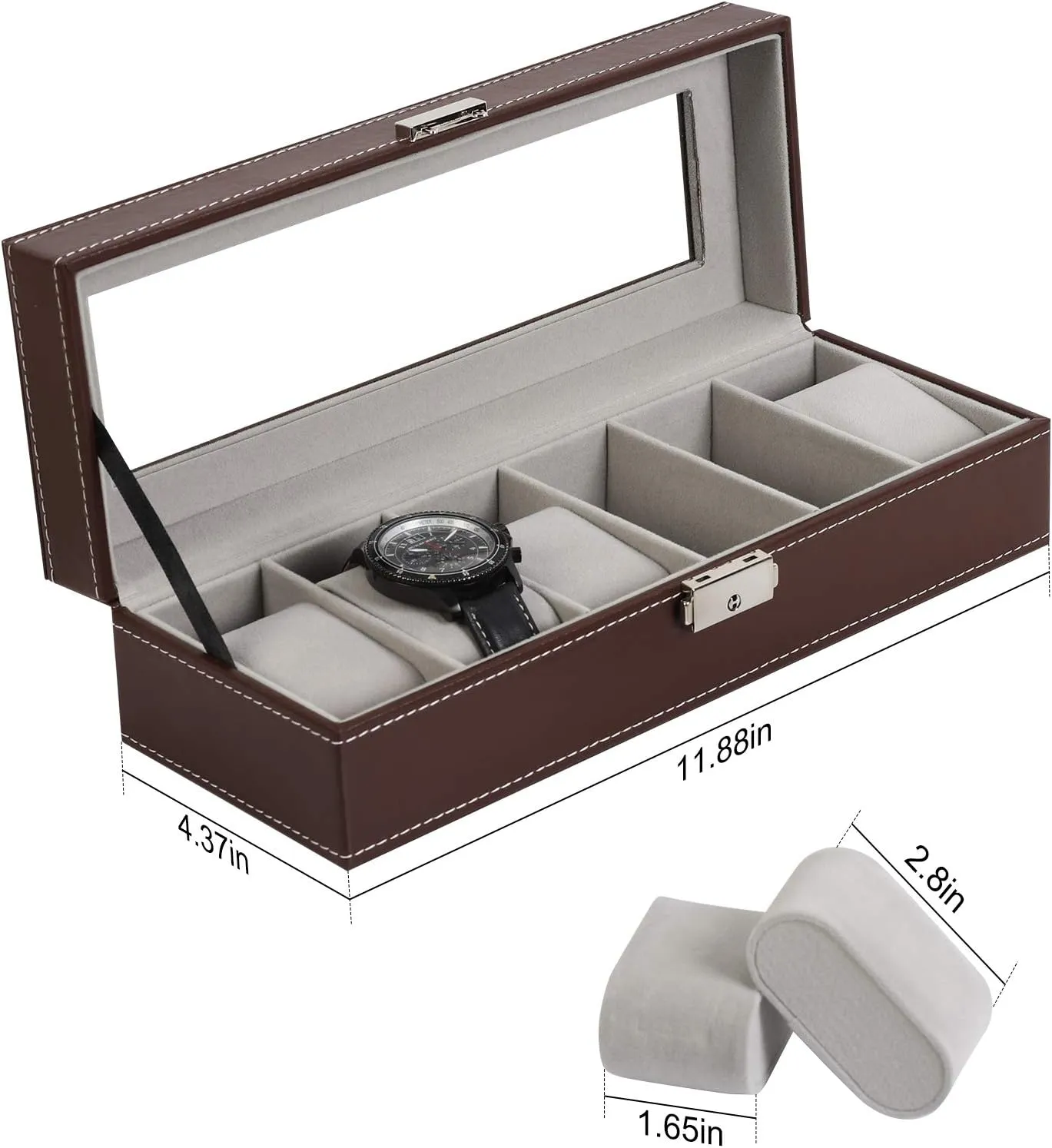 Slots Leather Watch Display Case Organizer Jewelry Storage for Men NEX Watch Box, chart snack 6 