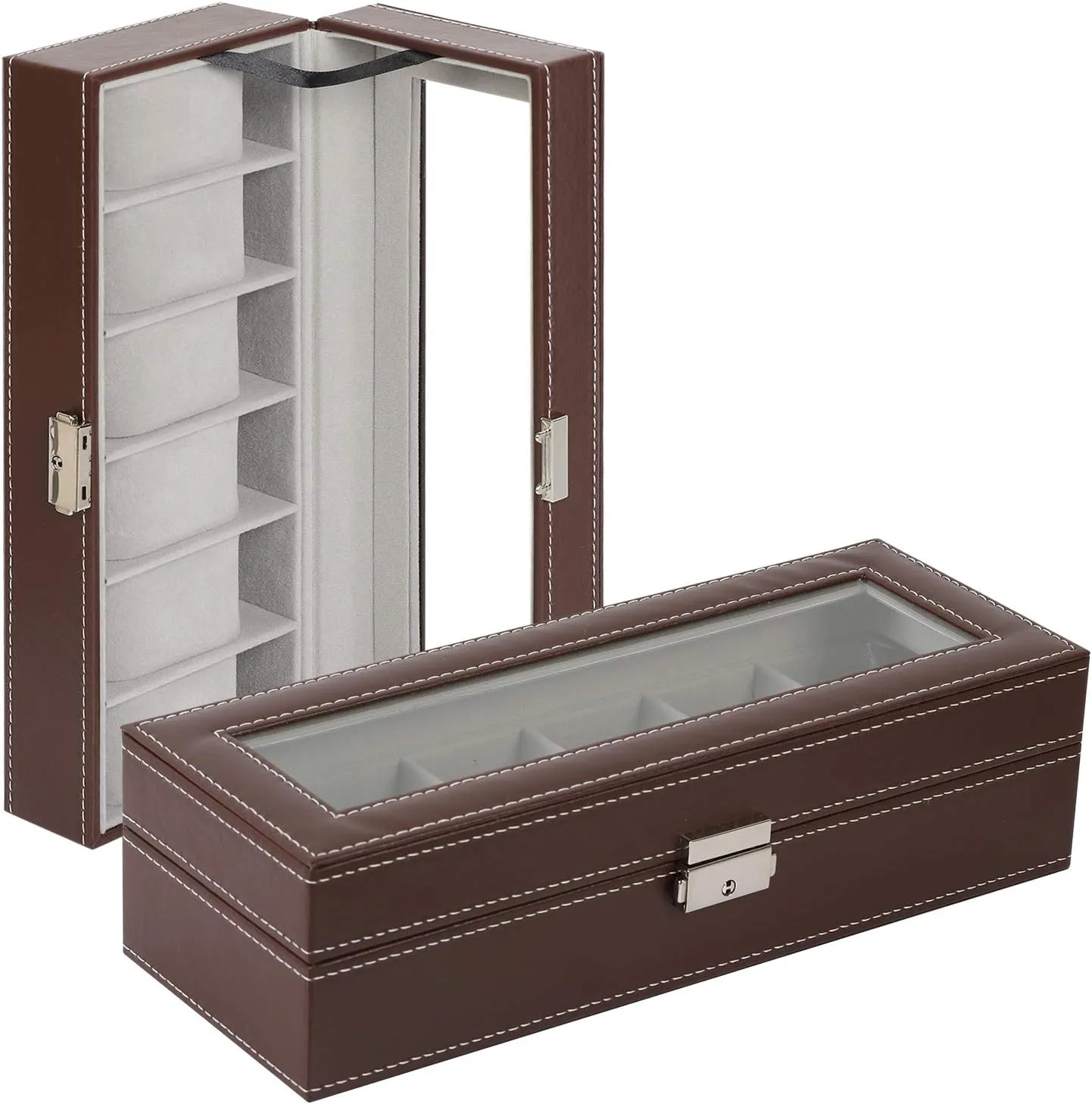 Slots Leather Watch Display Case Organizer Jewelry Storage for Men NEX Watch Box, chart snack 6 