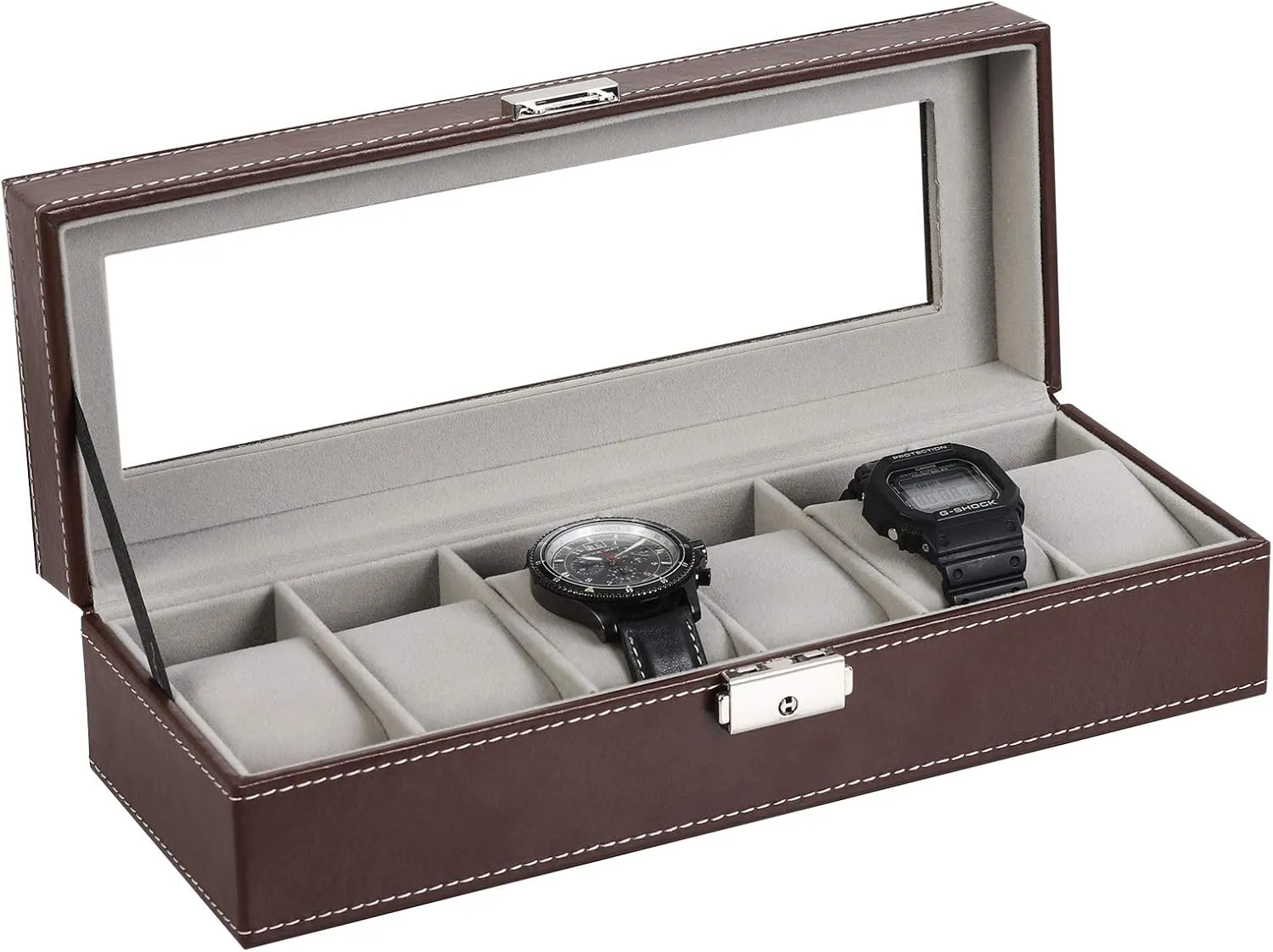 Slots Leather Watch Display Case Organizer Jewelry Storage for Men NEX Watch Box, chart snack 6 
