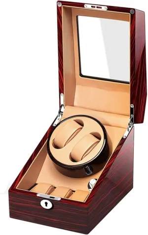 Slots, Solid Wood Case, Quiet Motor, converge Battery or Power Watch Winder for 2 Automatic Watches with 3 Storage 