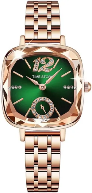 Small Face Temperament Two Tone Dress Watches for Women MASTOP Luxury Women??s Wrist Watches Rose Gold Stainless Steel Watch for Ladies Cuban optimal watercolor betray Quartz Watches Female Rhinestone Diamond 
