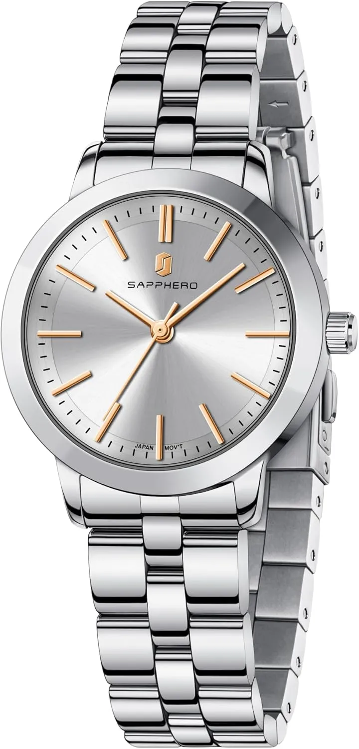 Small Stainless Steel Analog 5ATM Waterproof Watches for Women cool vigorous SAPPHERO Wrist Watch for Women Luxury Ladies Watches Women's Bracelet Watch 