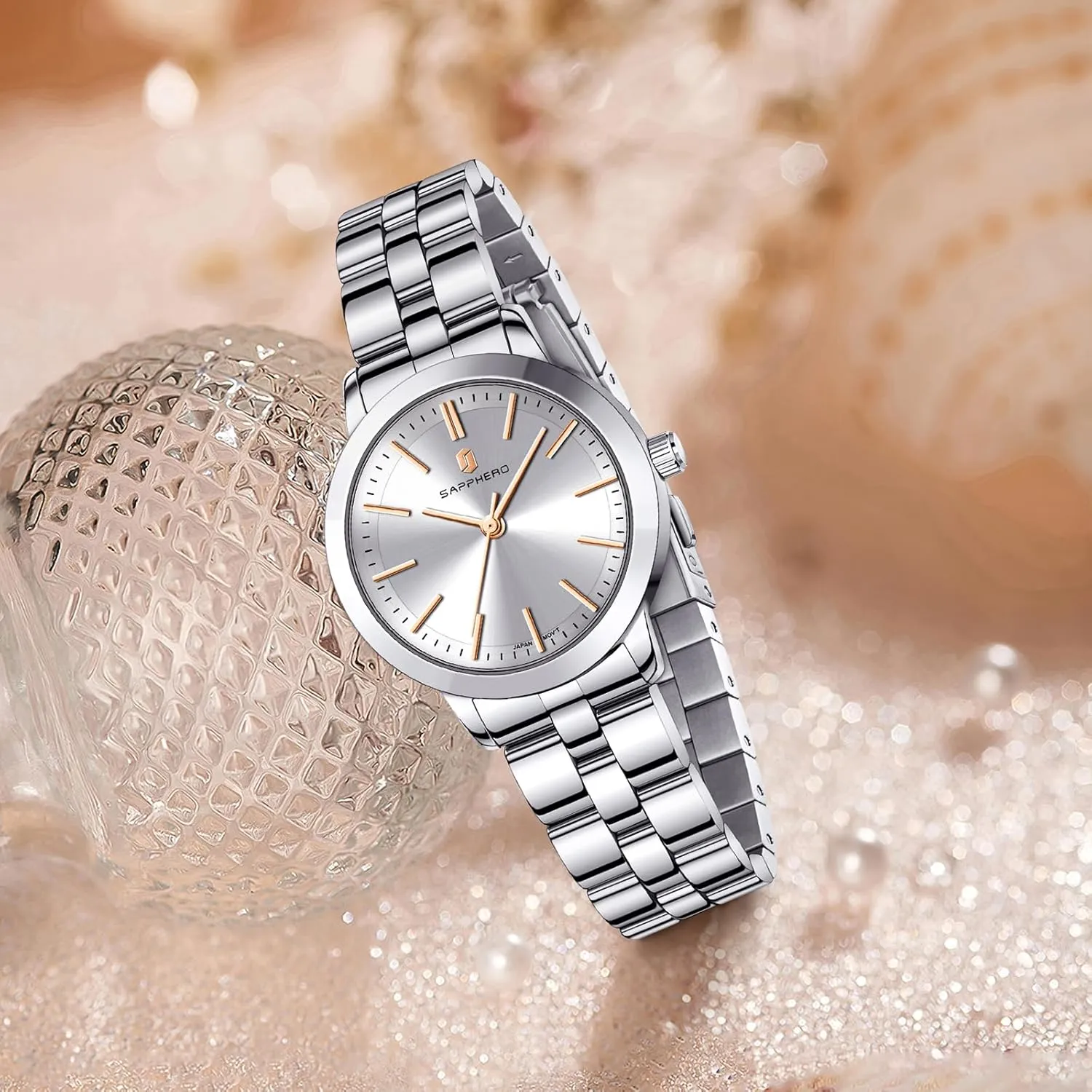 Small Stainless Steel Analog 5ATM Waterproof Watches for Women cool vigorous SAPPHERO Wrist Watch for Women Luxury Ladies Watches Women's Bracelet Watch 