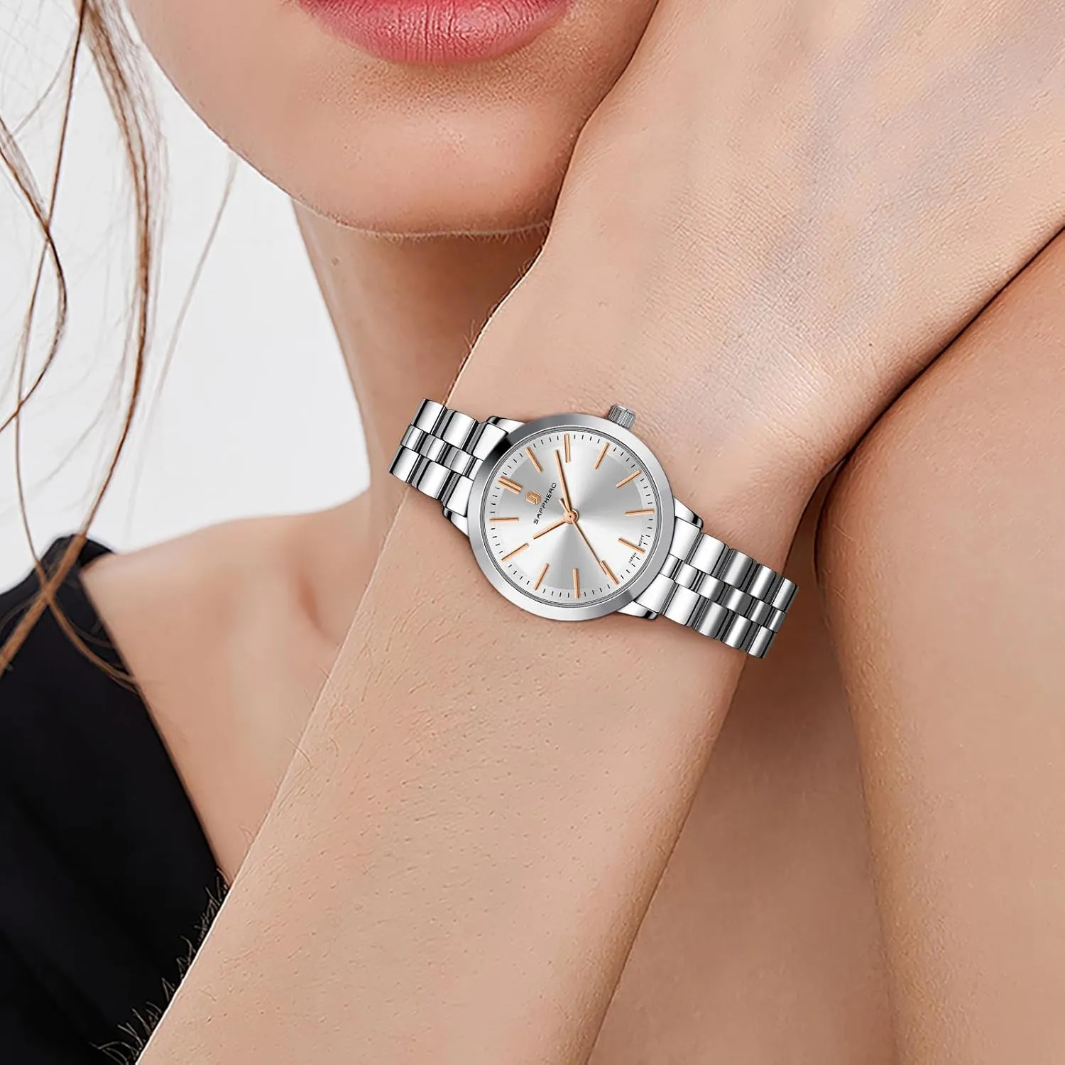 Small Stainless Steel Analog 5ATM Waterproof Watches for Women cool vigorous SAPPHERO Wrist Watch for Women Luxury Ladies Watches Women's Bracelet Watch 