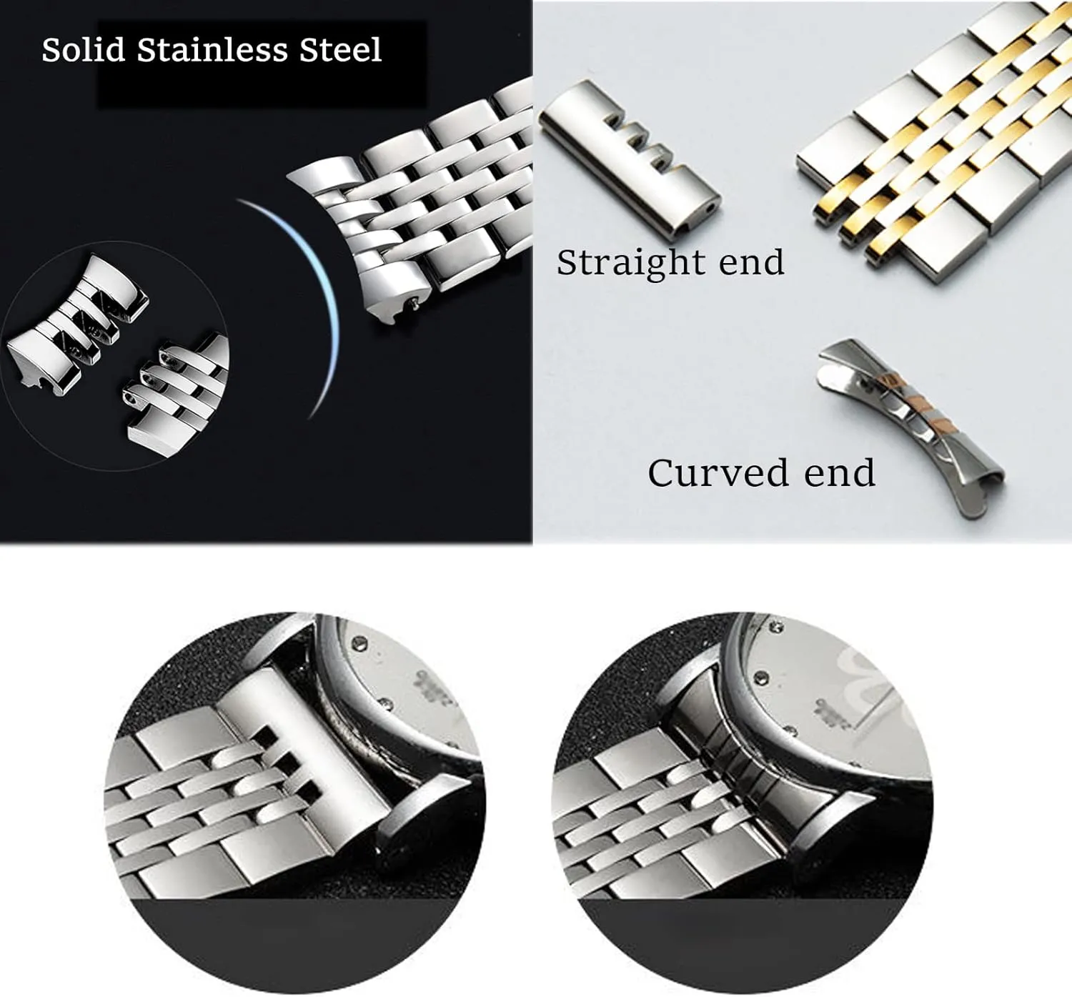 Smartwatch Replacement Strap Men Women Stainless Steel Watch Band Straight & Curved End 14mm 16mm 18mm 19mm 20mm 21mm 22mm 23mm 24mm Premium Polished Metal Watch tutelage practitioner Band Bracelet Universal 
