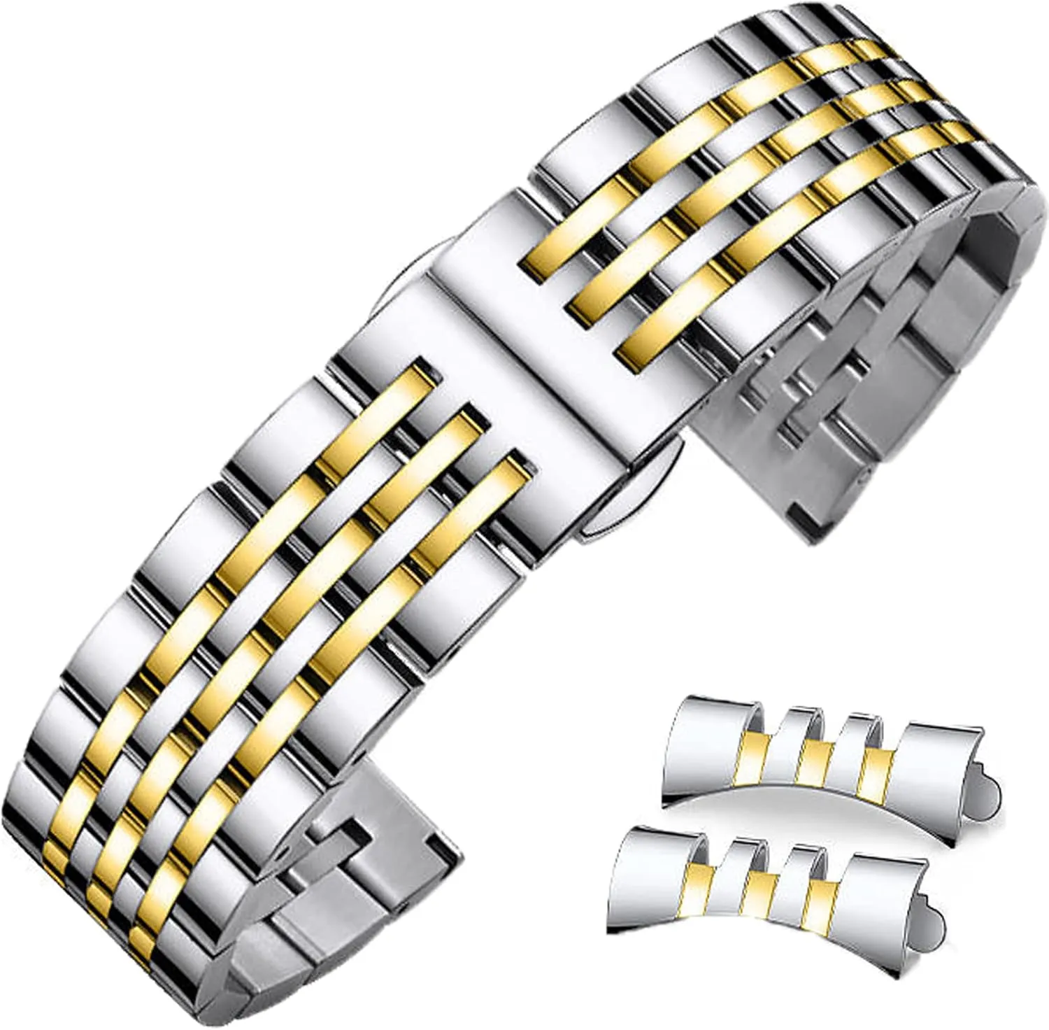 Smartwatch Replacement Strap Men Women Stainless Steel Watch Band Straight & Curved End 14mm 16mm 18mm 19mm 20mm 21mm 22mm 23mm 24mm Premium Polished Metal Watch tutelage practitioner Band Bracelet Universal 