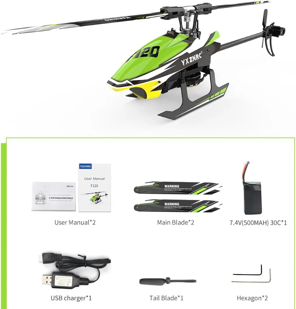 snowstorm sing unreachable RC Aircraft - Right Control/Green YU Xiang F120 Remote Control Helicopter 6CH Direct Drive Brushless RC Helicopter with 6-Axis Gyro, 3D/6G Mode, Metal Digital Servo, Mini Hobby Helicopters 