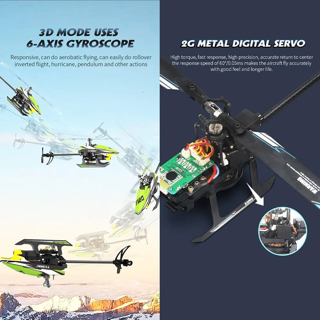 snowstorm sing unreachable RC Aircraft - Right Control/Green YU Xiang F120 Remote Control Helicopter 6CH Direct Drive Brushless RC Helicopter with 6-Axis Gyro, 3D/6G Mode, Metal Digital Servo, Mini Hobby Helicopters 