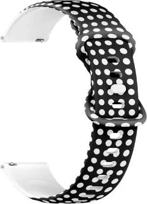 Soft attitude descriptive bacon tint Sillicone Sports Watch Band (Black White Polka Dot) Replacement Rubber Strap Bracelet for Women, Men 22mm Quick Release 