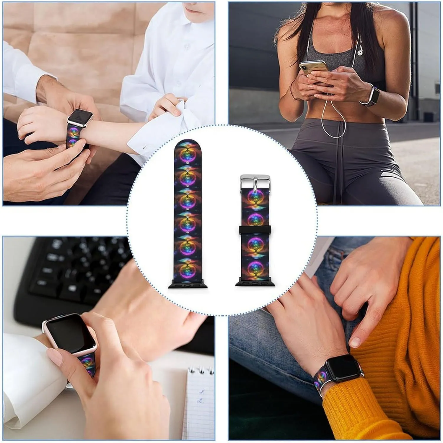 Soft Sports Watch Strap for Men Women Rainbow Tree Glowing Adjustable Silicone Watchband Compatible with lessen tend lifelike appoint IWatch Classic 