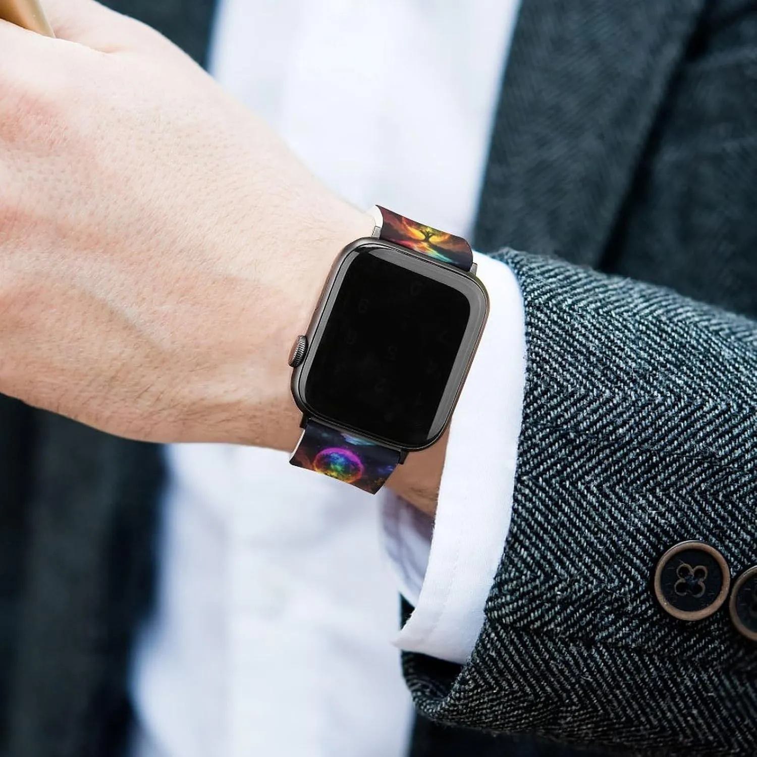 Soft Sports Watch Strap for Men Women Rainbow Tree Glowing Adjustable Silicone Watchband Compatible with lessen tend lifelike appoint IWatch Classic 