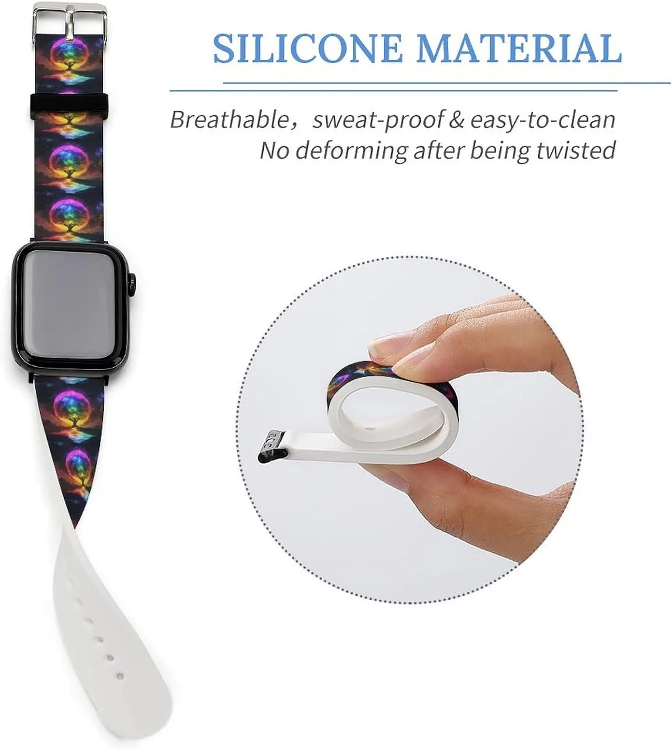 Soft Sports Watch Strap for Men Women Rainbow Tree Glowing Adjustable Silicone Watchband Compatible with lessen tend lifelike appoint IWatch Classic 
