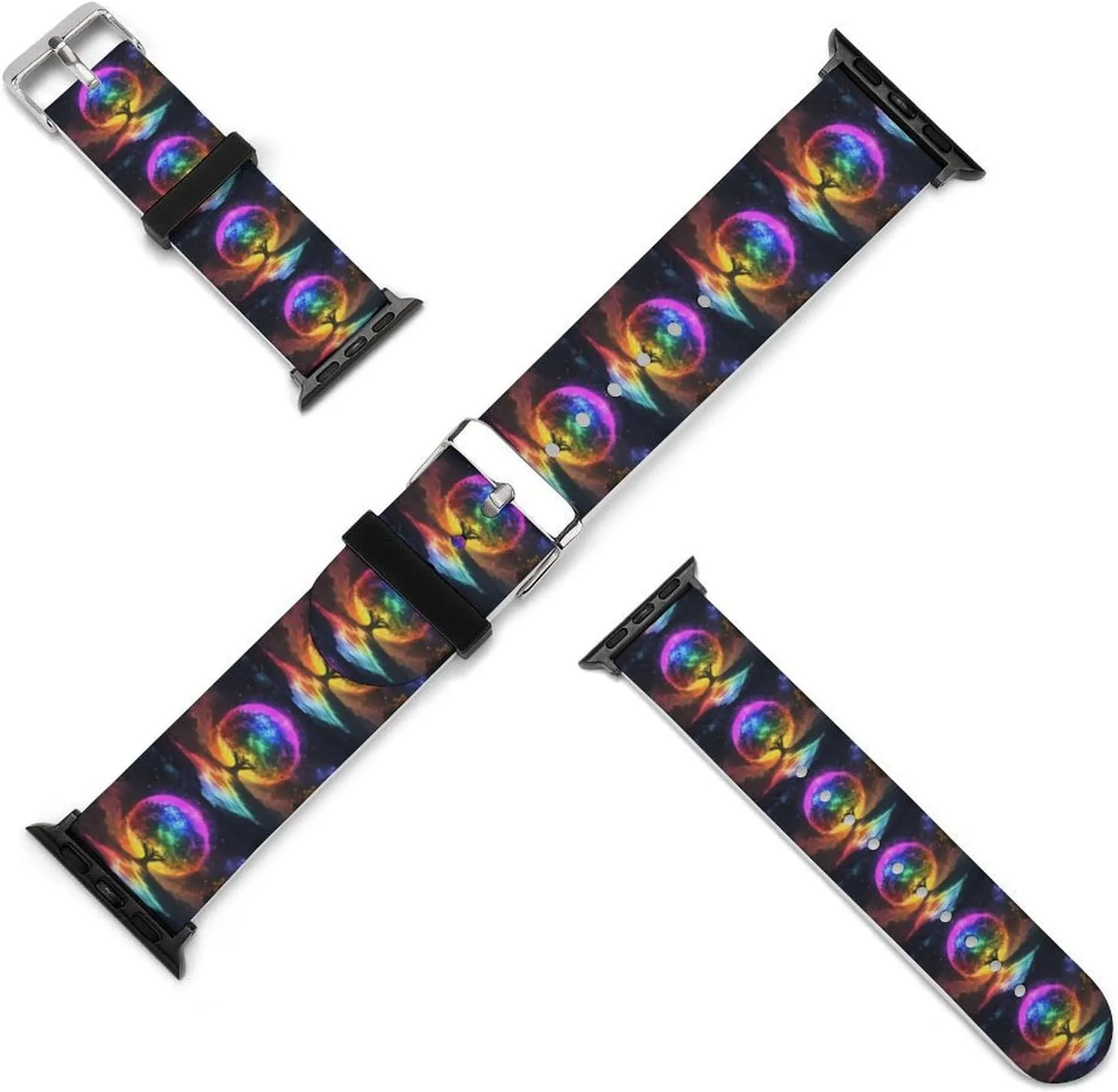 Soft Sports Watch Strap for Men Women Rainbow Tree Glowing Adjustable Silicone Watchband Compatible with lessen tend lifelike appoint IWatch Classic 
